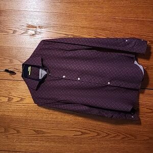 Murano Slim Fit Ling Sleeve printed dress shirt, size small, Purple/Black